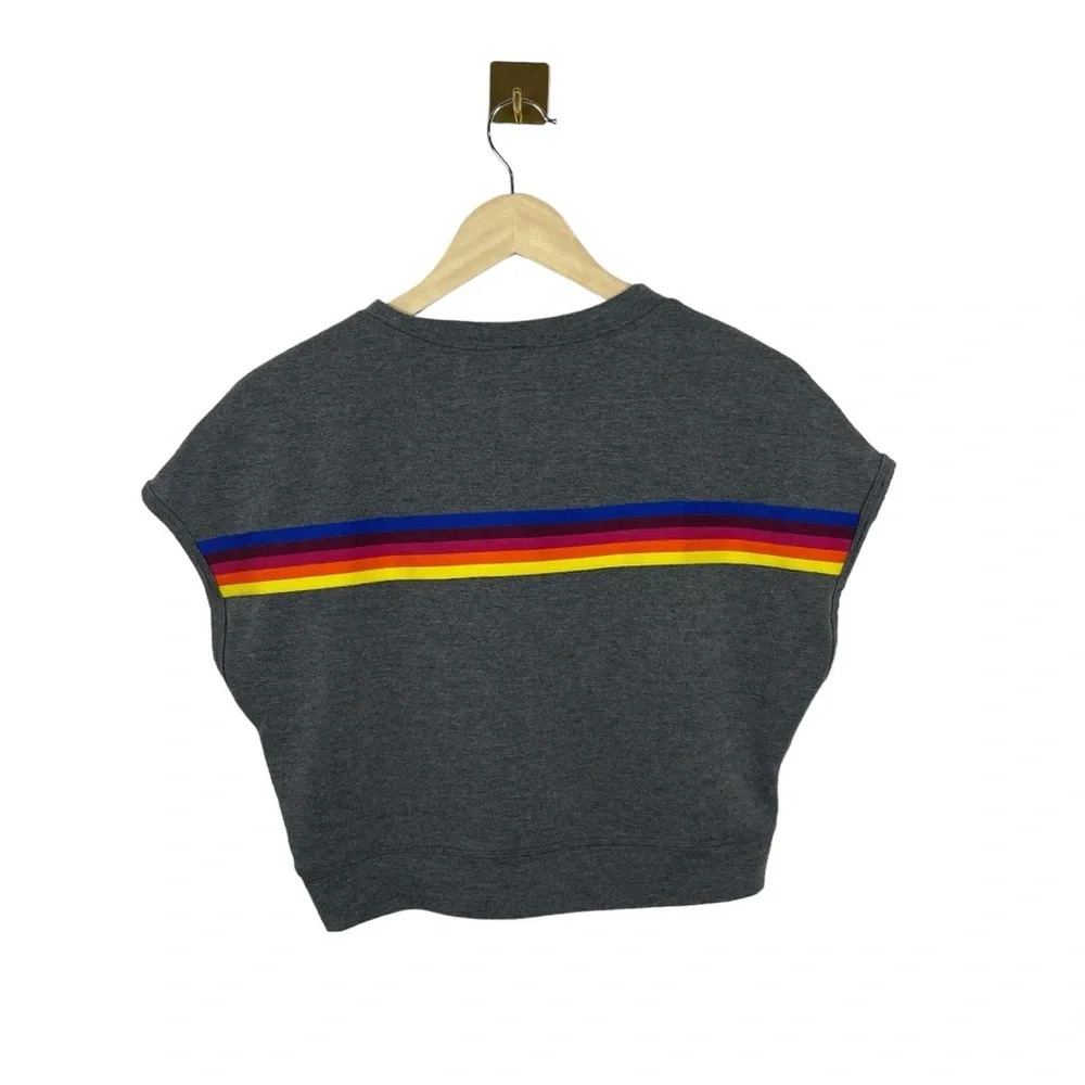 NWOT Birdiebee Phoenix Crop Rainbow Stripe Tee in Grey Size S - Picture 8 of 8